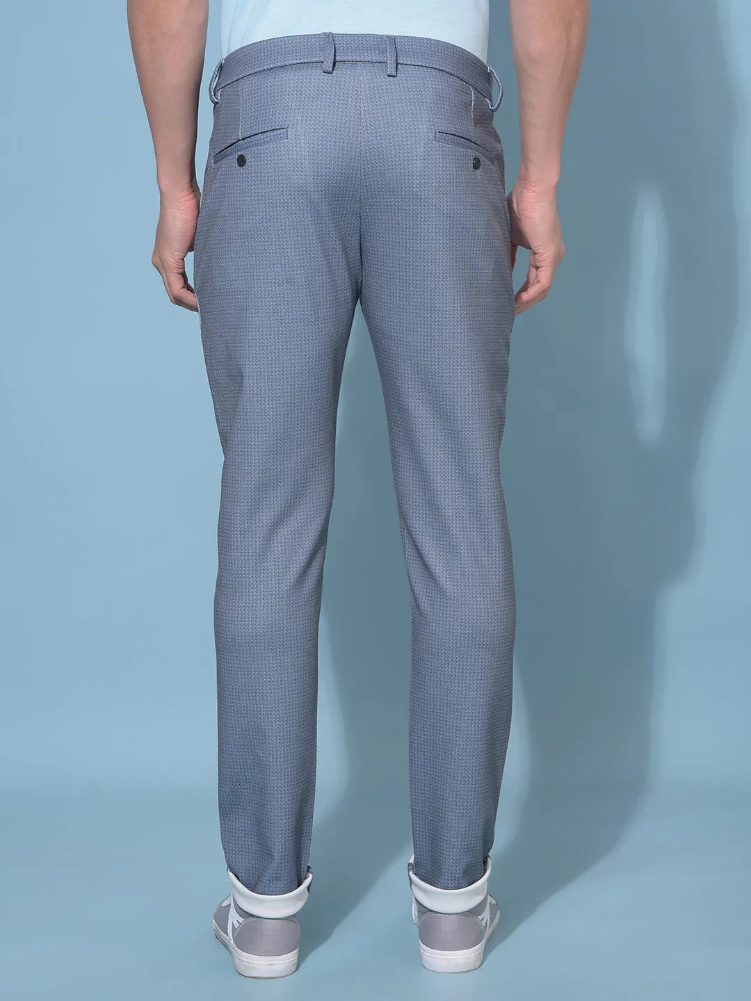 Grey Stretchable Printed Trousers