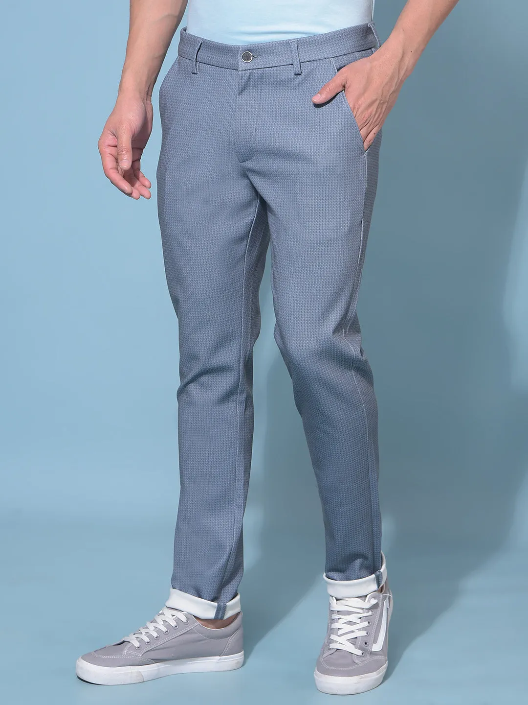 Grey Stretchable Printed Trousers