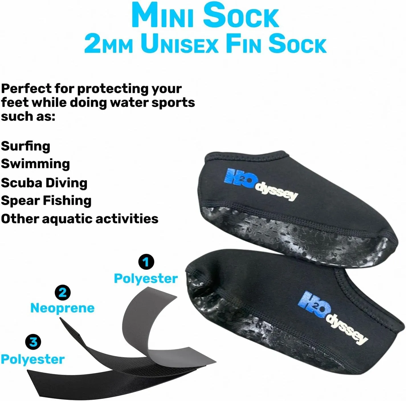 H2ODYSSEY 2mm Neoprene Snorkeling Fin Sock