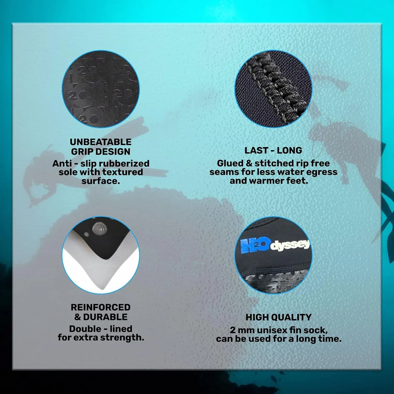 H2ODYSSEY 2mm Neoprene Snorkeling Fin Sock