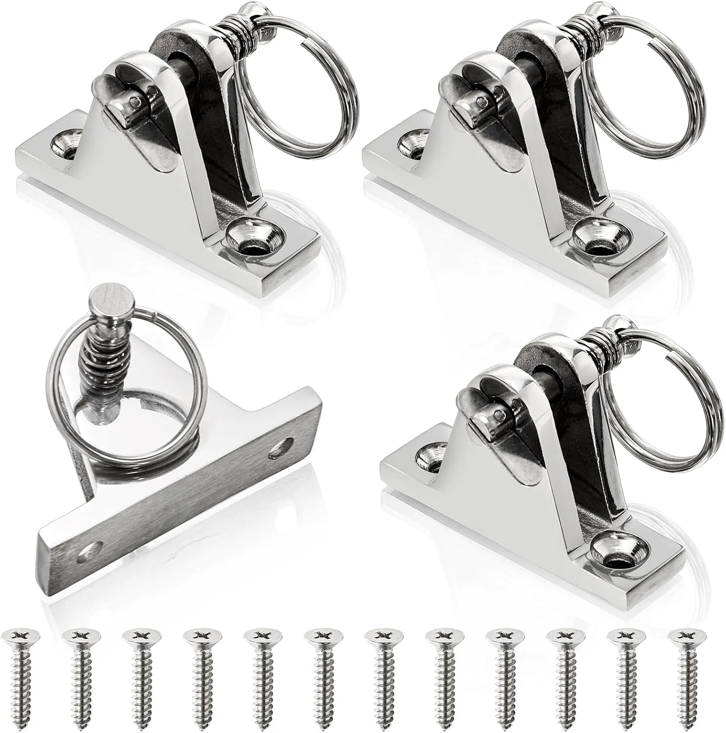 Hacaroa 4 Pack Bimini Top Deck Hinge with Quick Release Pin, Bimini Top Mounting Hardware Fittings Boat Canopy Brackets, 316 Stainless Steel, Installation Screws Included