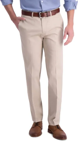 Haggar Men's Iron Free Premium Khaki Straight Fit Flat Front Flex Waistband Casual Pant