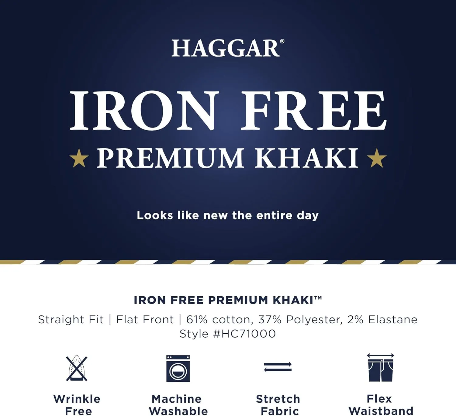 Haggar Men's Iron Free Premium Khaki Straight Fit Flat Front Flex Waistband Casual Pant
