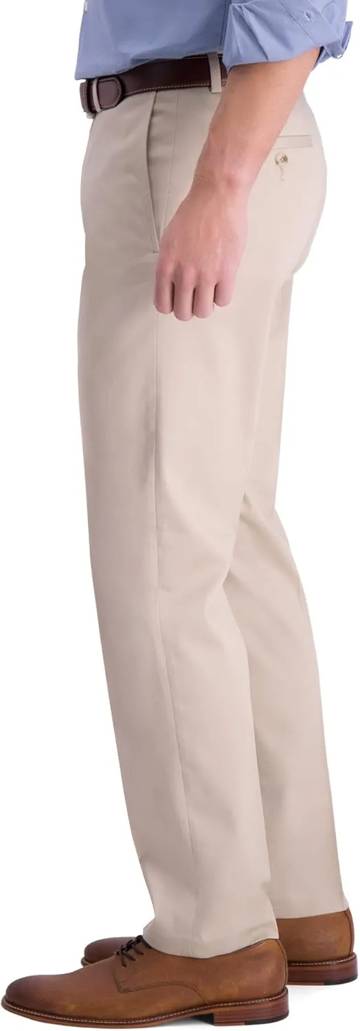 Haggar Men's Iron Free Premium Khaki Straight Fit Flat Front Flex Waistband Casual Pant