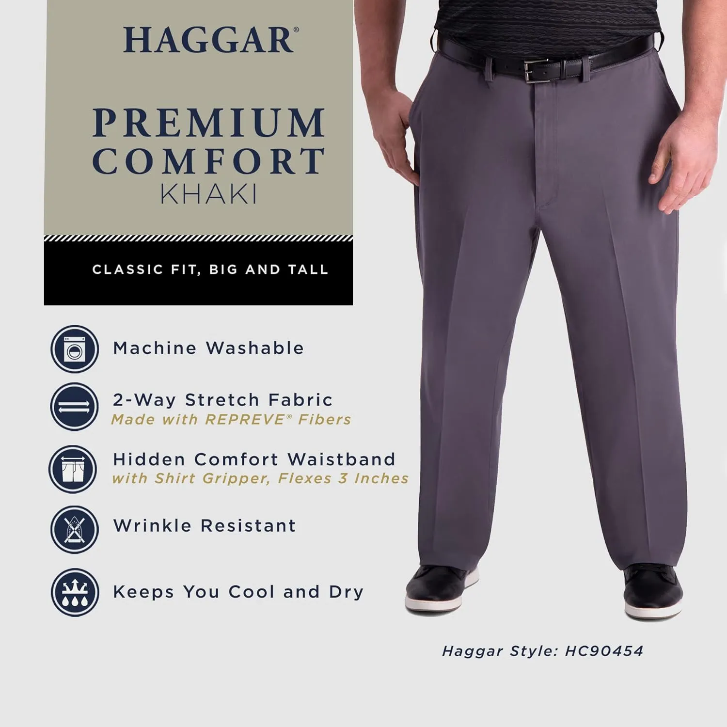 Haggar Men's Premium Comfort Khaki Pant - Multi-Fits Regular and Big & Tall Sizes
