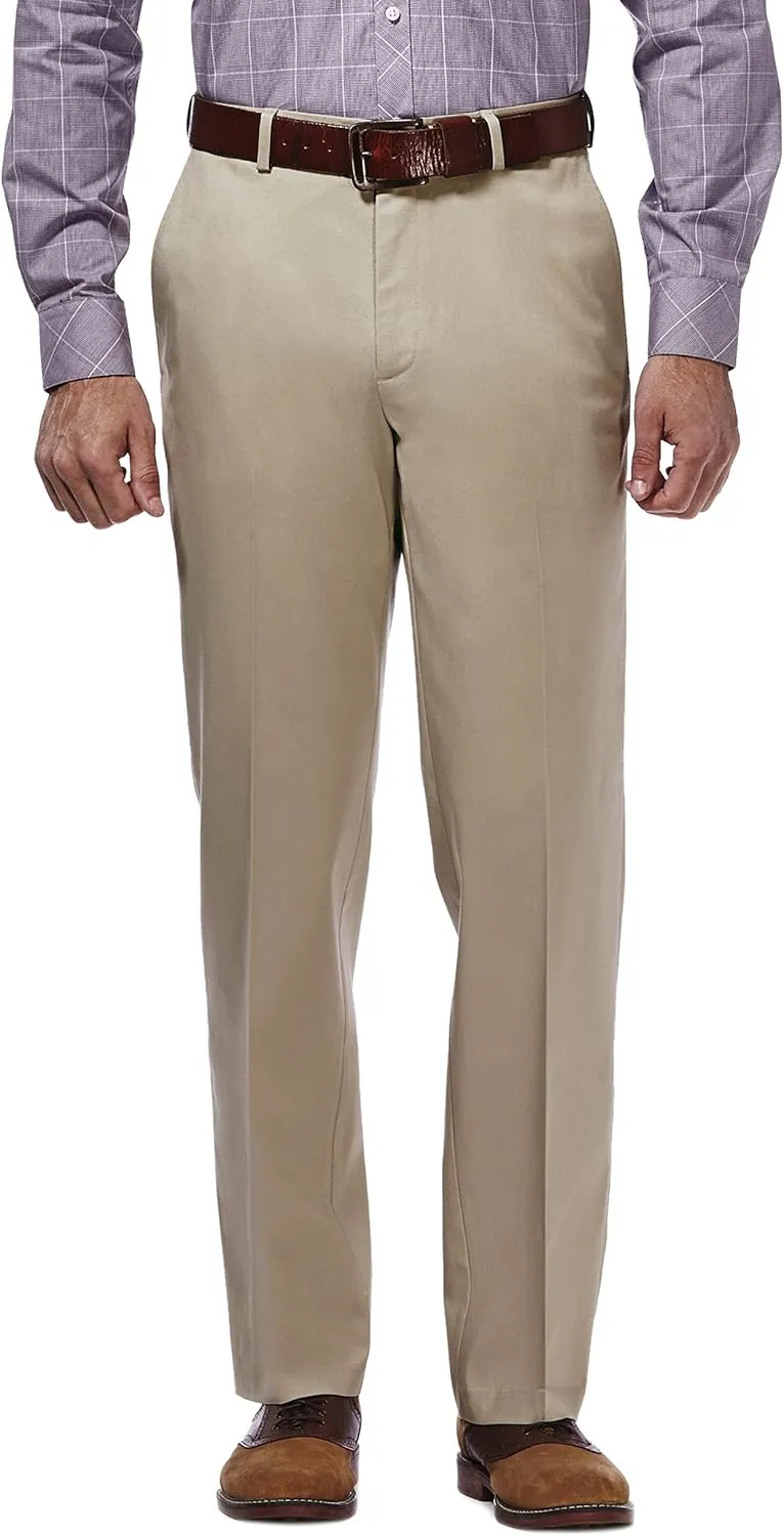 Haggar Men's Premium No Iron Khaki Classic Fit Expandable Waist Flat Front Pant (Regular and Big & Tall Sizes)