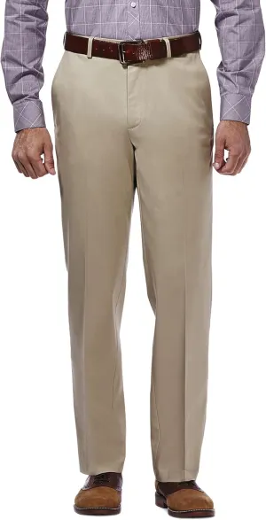 Haggar Men's Premium No Iron Khaki Classic Fit Expandable Waist Flat Front Pant (Regular and Big & Tall Sizes)