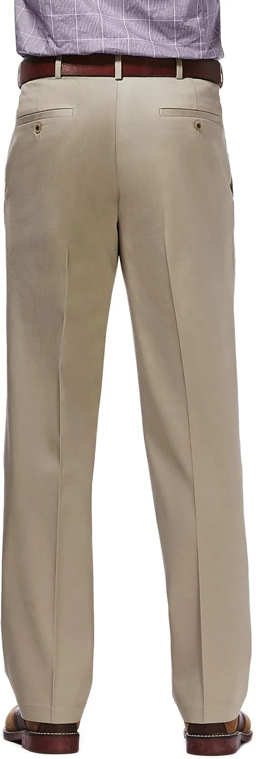 Haggar Men's Premium No Iron Khaki Classic Fit Expandable Waist Flat Front Pant (Regular and Big & Tall Sizes)