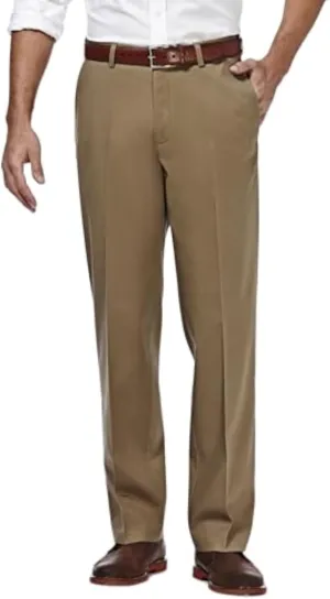 Haggar Men's Premium No Iron Khaki Classic Fit Expandable Waist Flat Front Pant (Regular and Big & Tall Sizes)