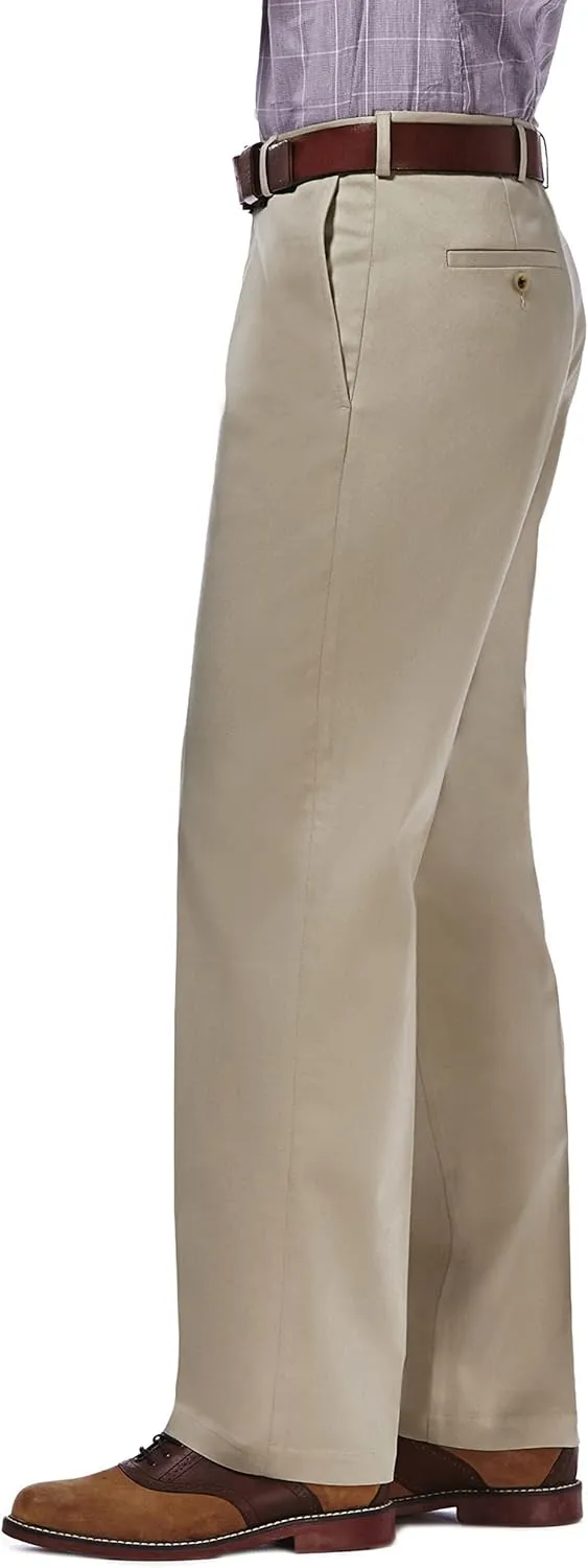 Haggar Men's Premium No Iron Khaki Classic Fit Expandable Waist Flat Front Pant (Regular and Big & Tall Sizes)
