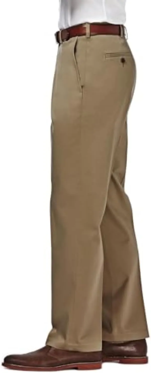 Haggar Men's Premium No Iron Khaki Classic Fit Expandable Waist Flat Front Pant (Regular and Big & Tall Sizes)