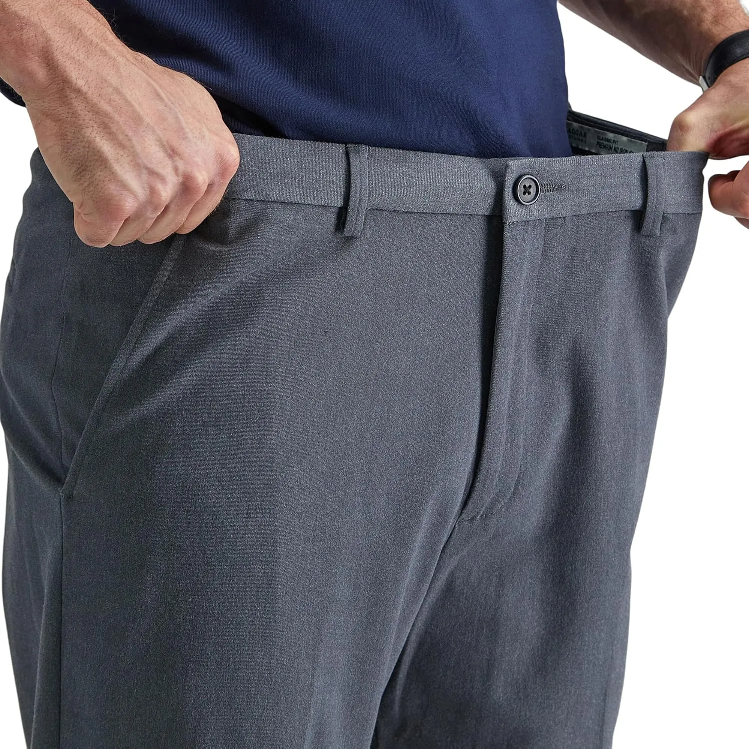 Haggar Men's Premium No Iron Khaki Classic Fit Expandable Waist Flat Front Pant (Regular and Big & Tall Sizes)