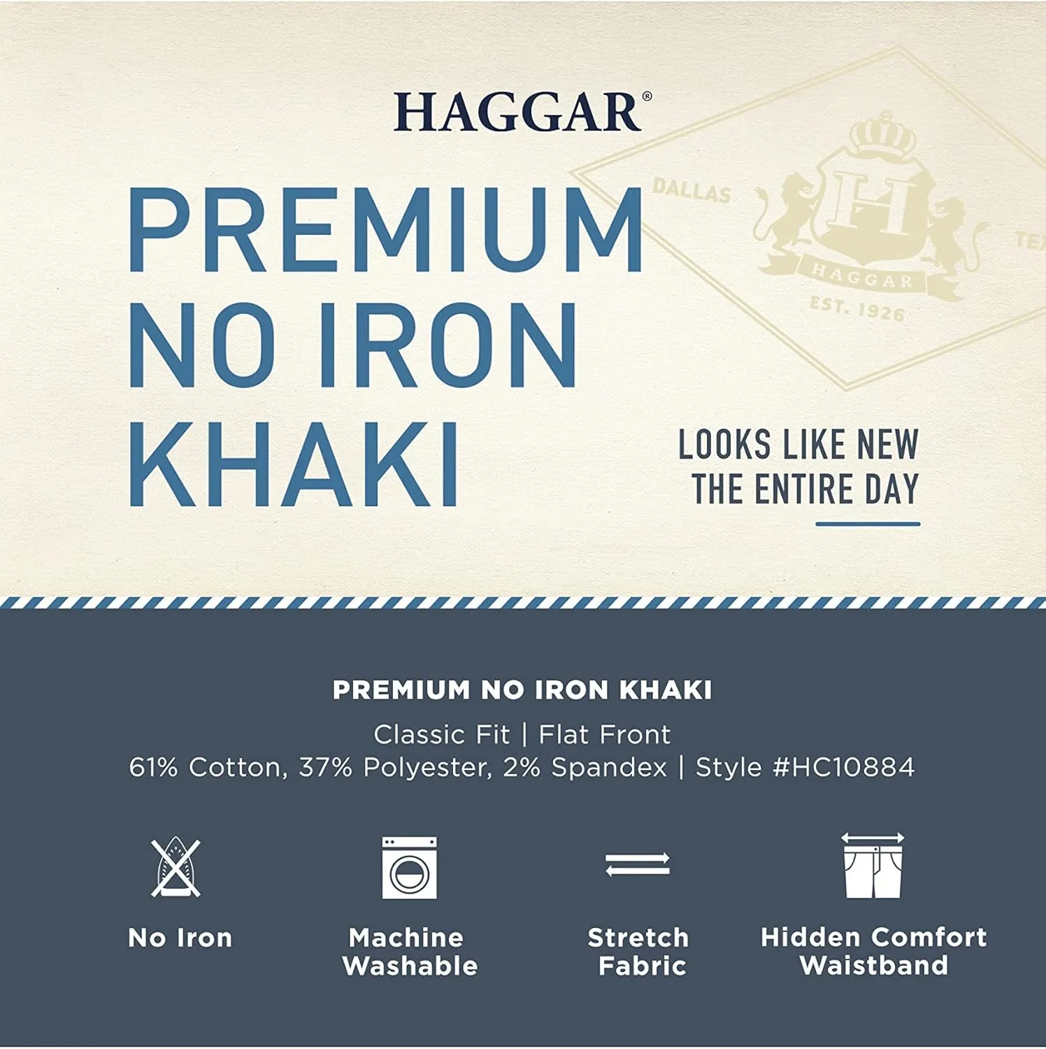 Haggar Men's Premium No Iron Khaki Classic Fit Expandable Waist Flat Front Pant (Regular and Big & Tall Sizes)