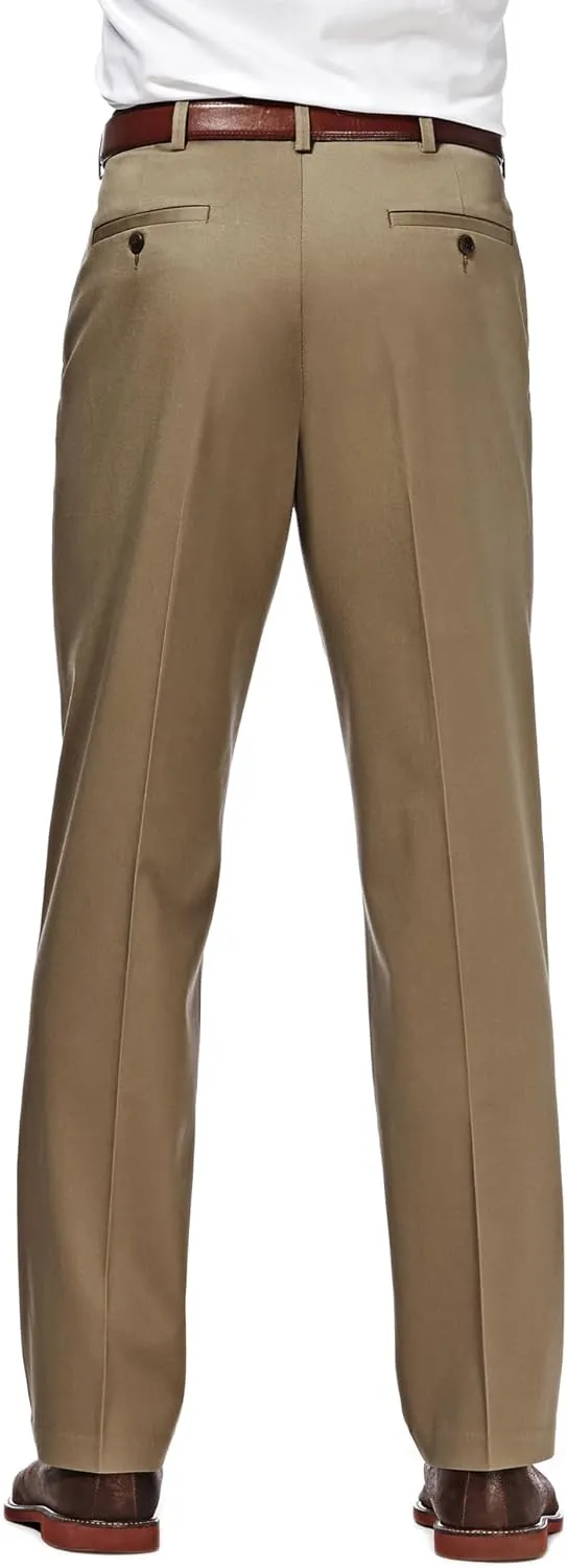 Haggar Men's Premium No Iron Khaki Classic Fit Expandable Waist Flat Front Pant (Regular and Big & Tall Sizes)
