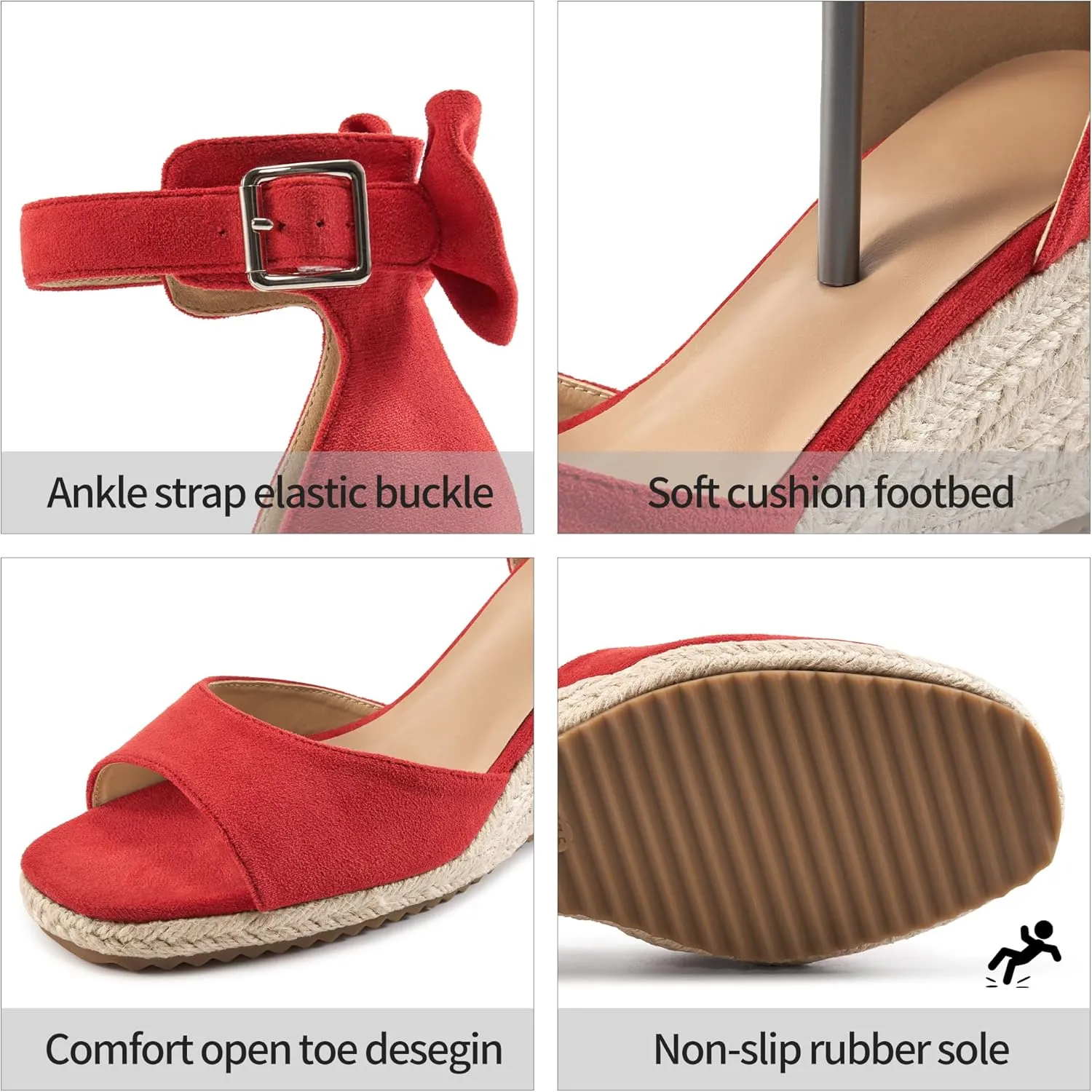 HARENCE Wedge Sandals for Women Shoes: Comfortable Espadrilles Platform Heels Ankle Strap Open Toe Buckle Dressy Summer Sandal