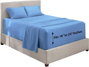 Hearth & Harbor Extra Deep Pocket California King Sheets - 4 Piece Hotel Luxury California King Sheet Set Fits Up to 24" Mattress - Ultra Soft Luxury Bed Sheet Set - Cal King, Calm Blue