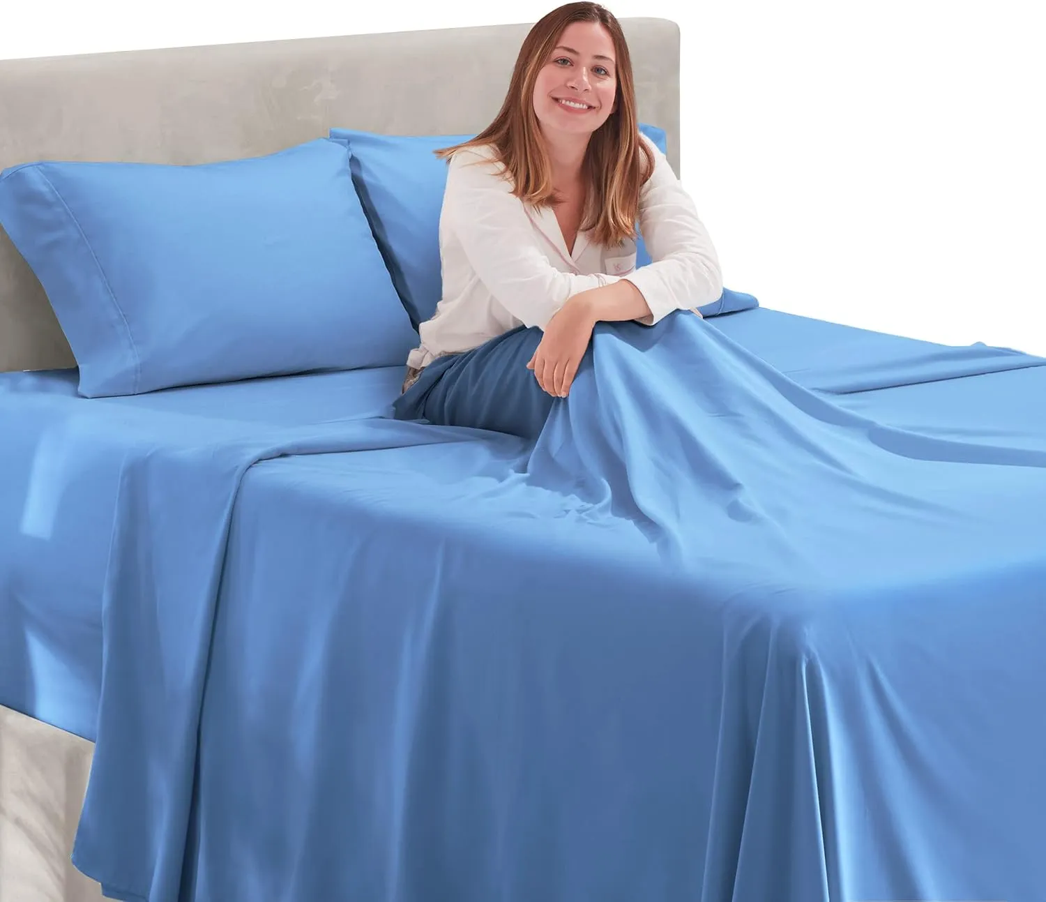 Hearth & Harbor Extra Deep Pocket California King Sheets - 4 Piece Hotel Luxury California King Sheet Set Fits Up to 24" Mattress - Ultra Soft Luxury Bed Sheet Set - Cal King, Calm Blue