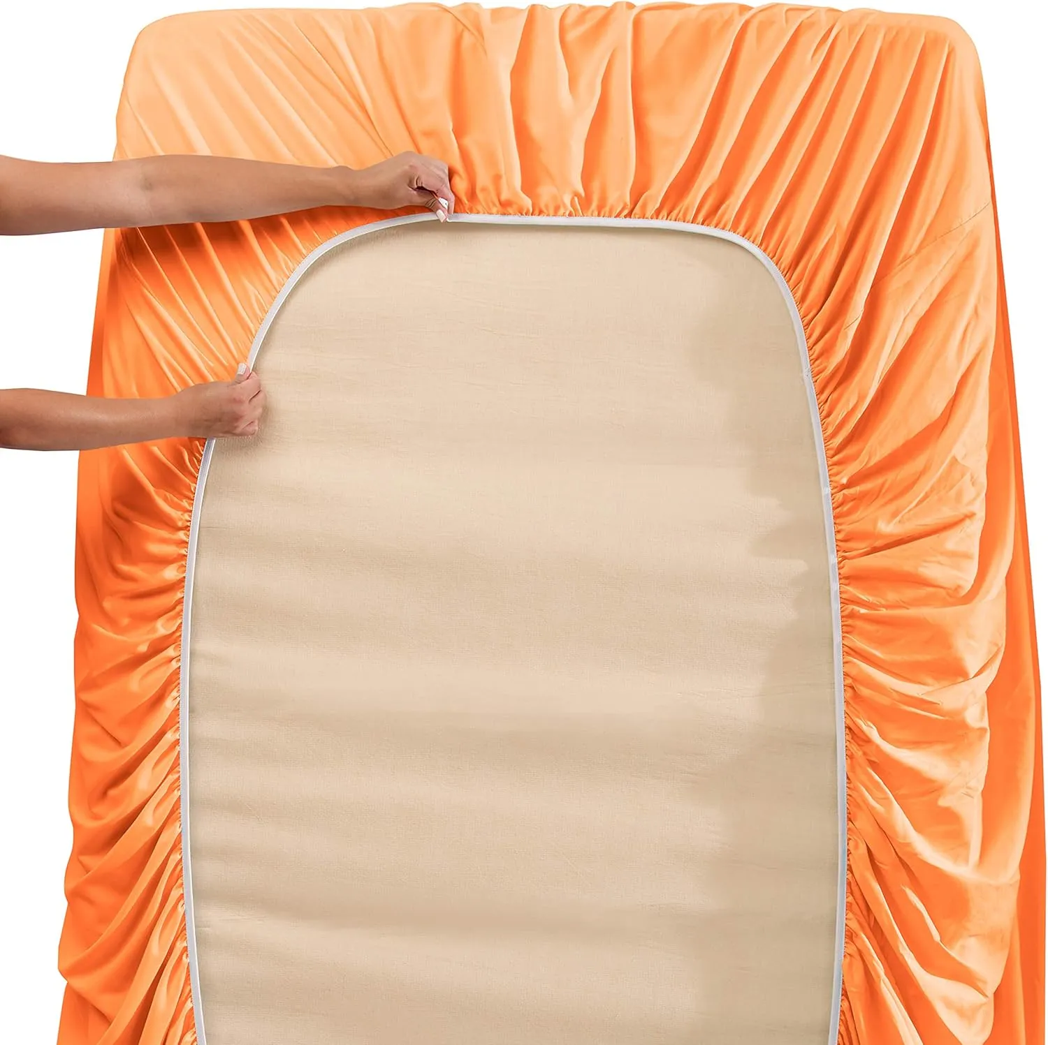 Hearth & Harbor King Size Sheets - 4 Piece Bed Sheet Set, Hotel Luxury Double Brushed Bed Sheets - Extra Soft Bedding Sheets & Pillowcases, King, Apricot Orange