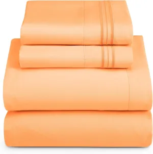 Hearth & Harbor King Size Sheets - 4 Piece Bed Sheet Set, Hotel Luxury Double Brushed Bed Sheets - Extra Soft Bedding Sheets & Pillowcases, King, Apricot Orange