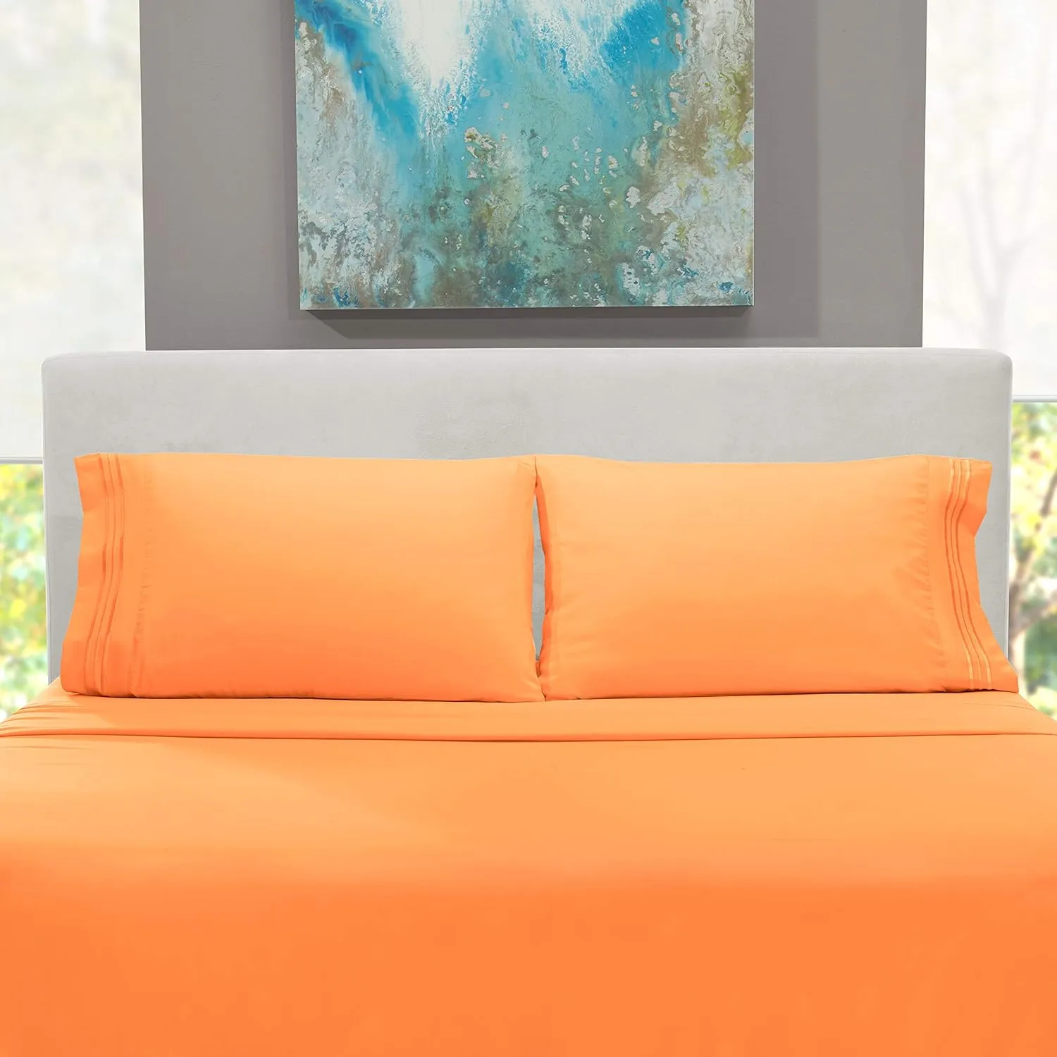 Hearth & Harbor King Size Sheets - 4 Piece Bed Sheet Set, Hotel Luxury Double Brushed Bed Sheets - Extra Soft Bedding Sheets & Pillowcases, King, Apricot Orange