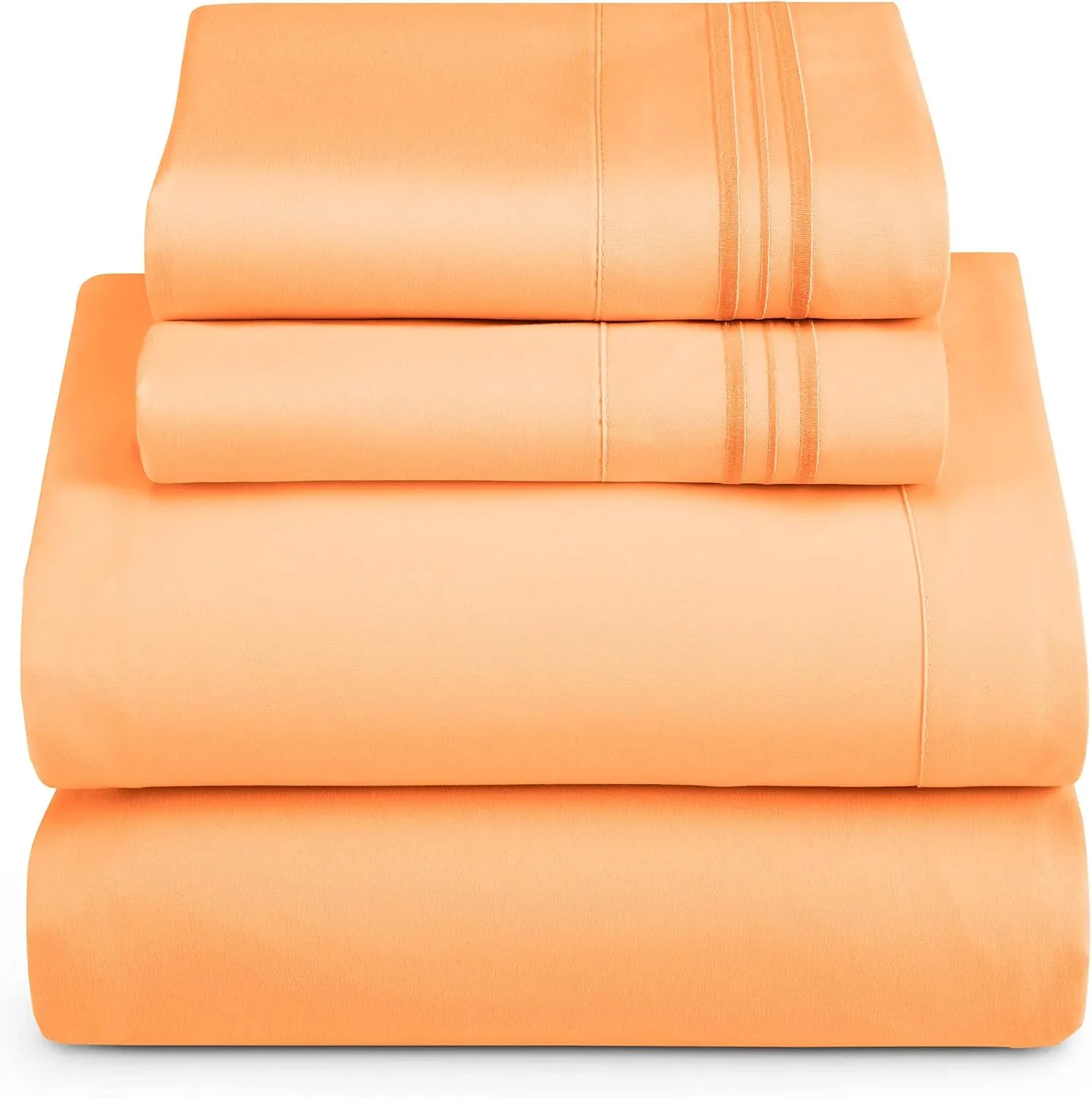 Hearth & Harbor King Size Sheets - 4 Piece Bed Sheet Set, Hotel Luxury Double Brushed Bed Sheets - Extra Soft Bedding Sheets & Pillowcases, King, Apricot Orange