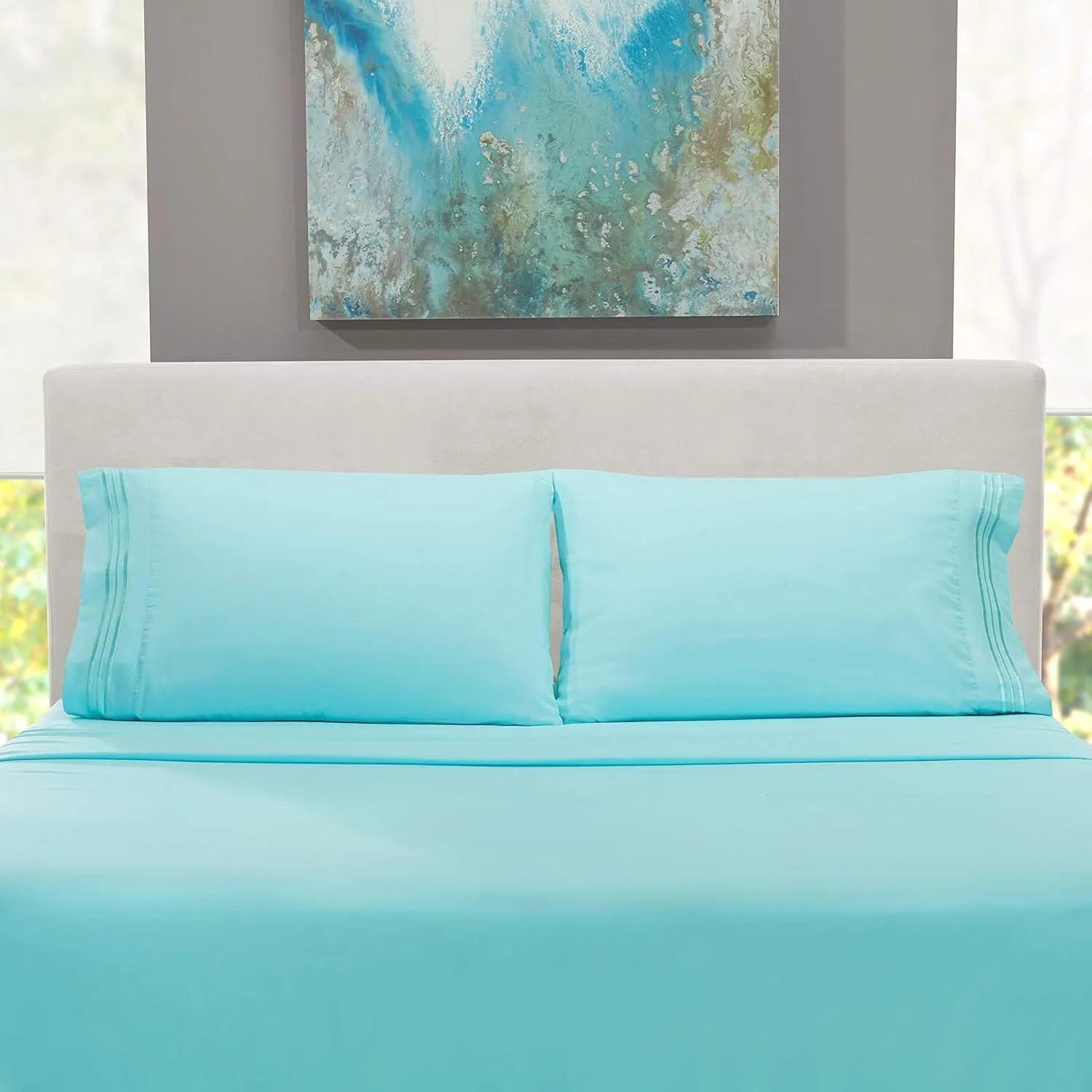 Hearth & Harbor King Size Sheets - 4 Piece Bed Sheet Set, Hotel Luxury Double Brushed Bed Sheets - Extra Soft Bedding Sheets & Pillowcases, King, Aqua Blue