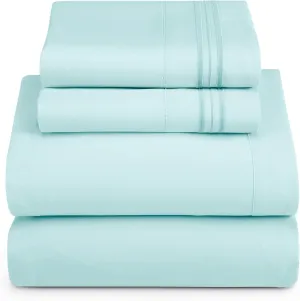 Hearth & Harbor King Size Sheets - 4 Piece Bed Sheet Set, Hotel Luxury Double Brushed Bed Sheets - Extra Soft Bedding Sheets & Pillowcases, King, Aqua Blue