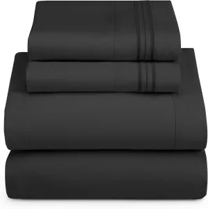Hearth & Harbor King Size Sheets - 4 Piece Bed Sheet Set, Hotel Luxury Double Brushed Bed Sheets - Extra Soft Bedding Sheets & Pillowcases, King, Black