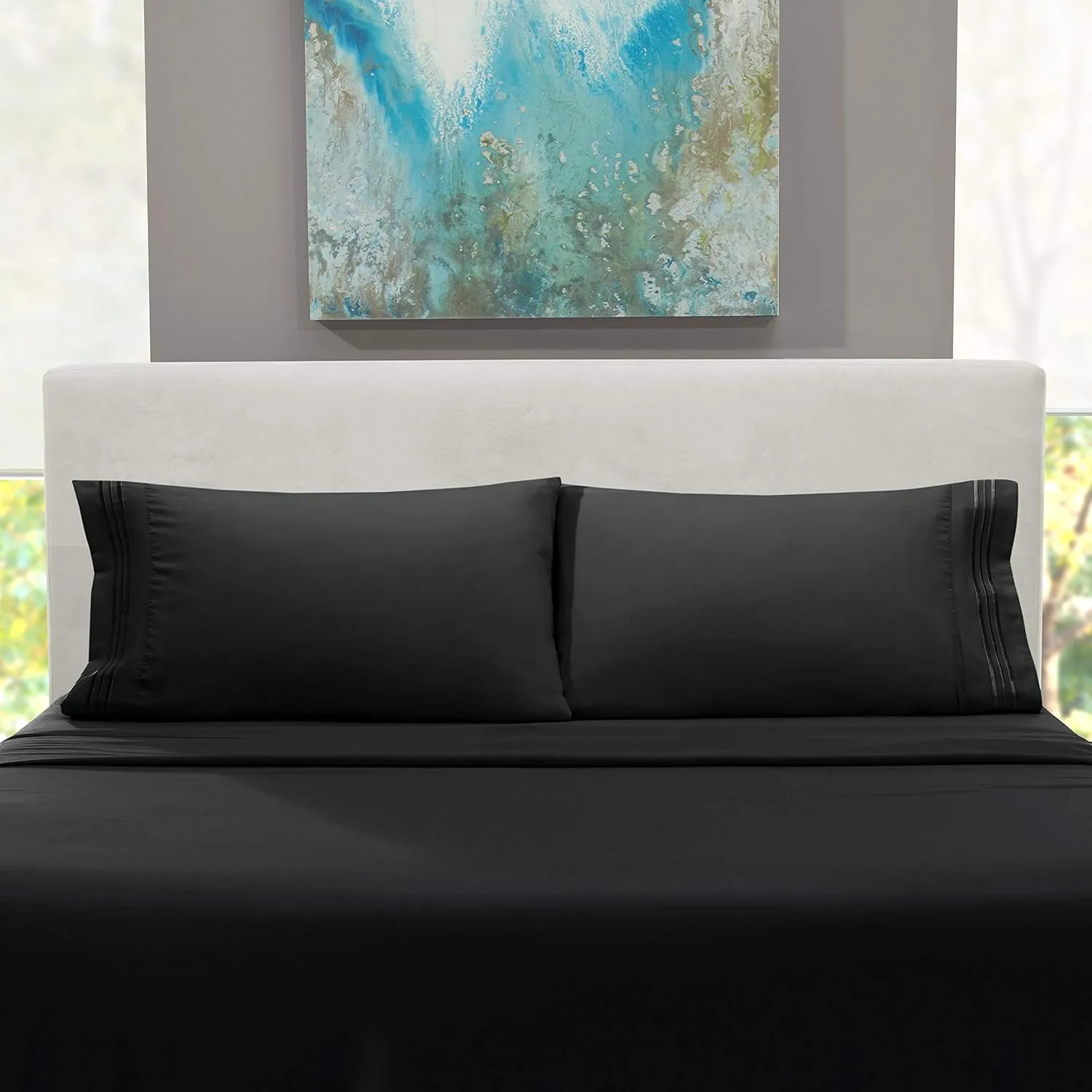Hearth & Harbor King Size Sheets - 4 Piece Bed Sheet Set, Hotel Luxury Double Brushed Bed Sheets - Extra Soft Bedding Sheets & Pillowcases, King, Black