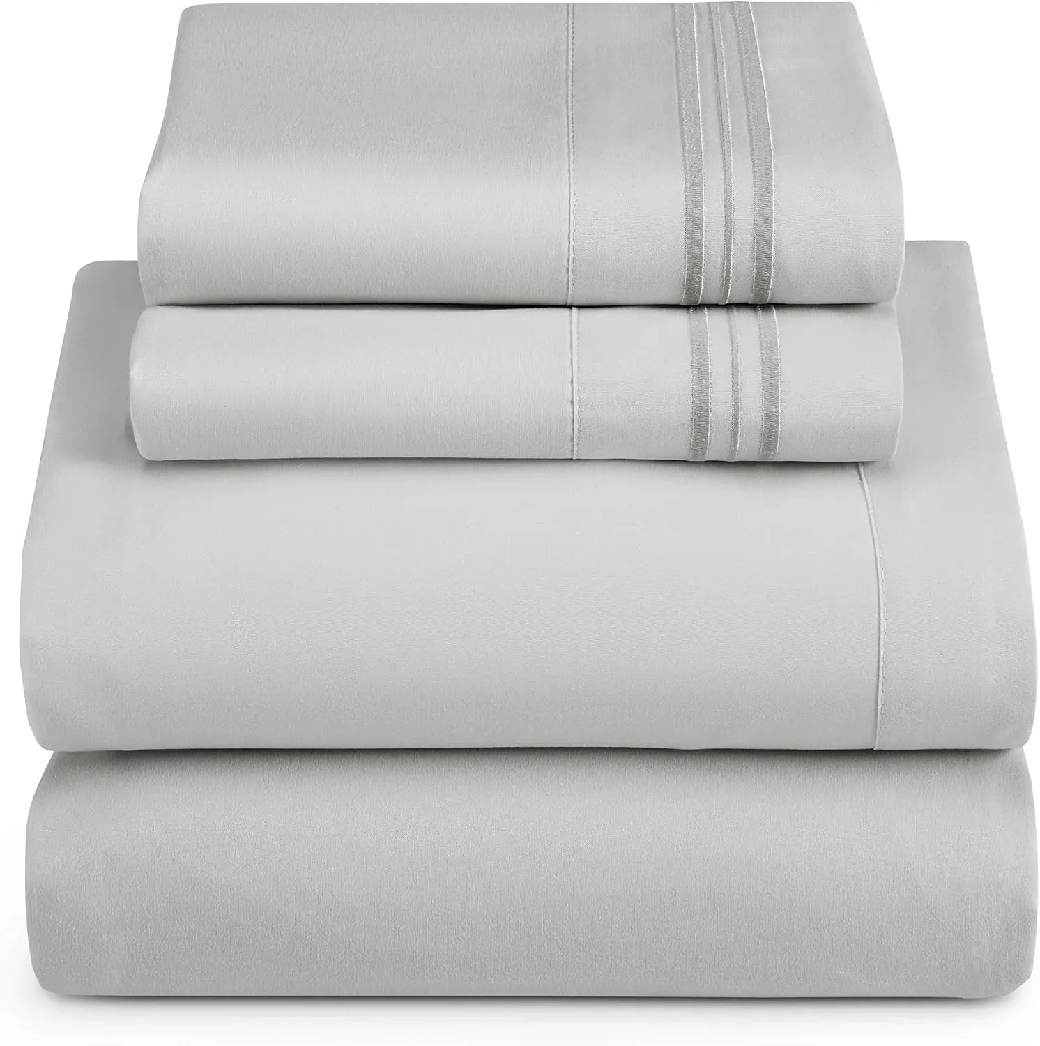 Hearth & Harbor King Size Sheets - 4 Piece Bed Sheet Set, Hotel Luxury Double Brushed Bed Sheets - Extra Soft Bedding Sheets & Pillowcases, King, Silver Grey