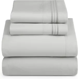 Hearth & Harbor King Size Sheets - 4 Piece Bed Sheet Set, Hotel Luxury Double Brushed Bed Sheets - Extra Soft Bedding Sheets & Pillowcases, King, Silver Grey