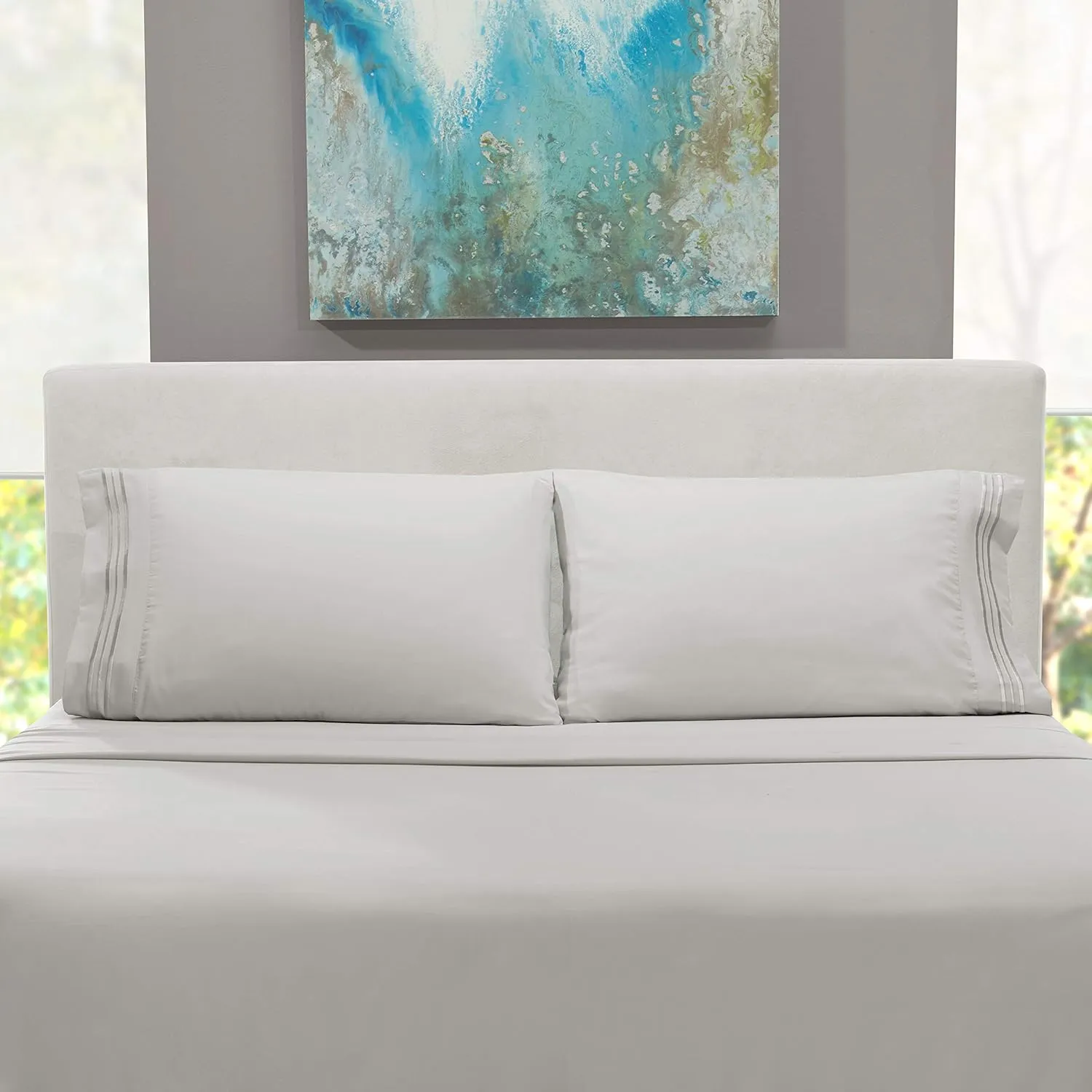 Hearth & Harbor King Size Sheets - 4 Piece Bed Sheet Set, Hotel Luxury Double Brushed Bed Sheets - Extra Soft Bedding Sheets & Pillowcases, King, Silver Grey