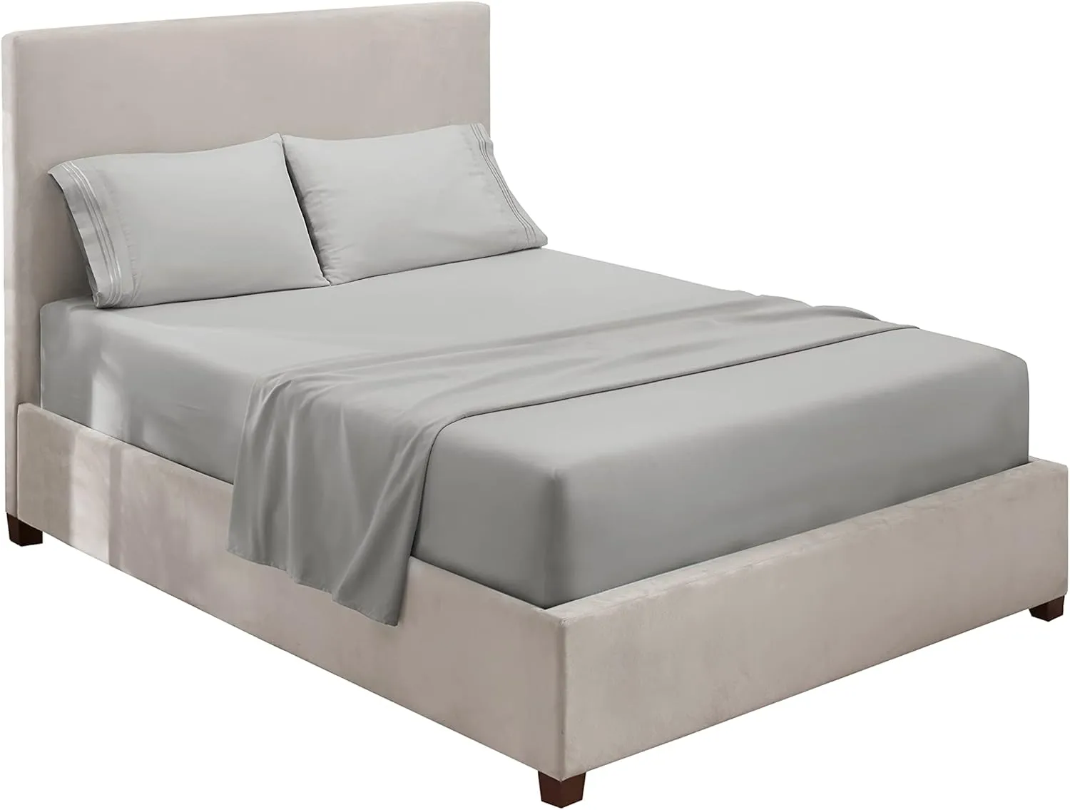 Hearth & Harbor King Size Sheets - 4 Piece Bed Sheet Set, Hotel Luxury Double Brushed Bed Sheets - Extra Soft Bedding Sheets & Pillowcases, King, Silver Grey