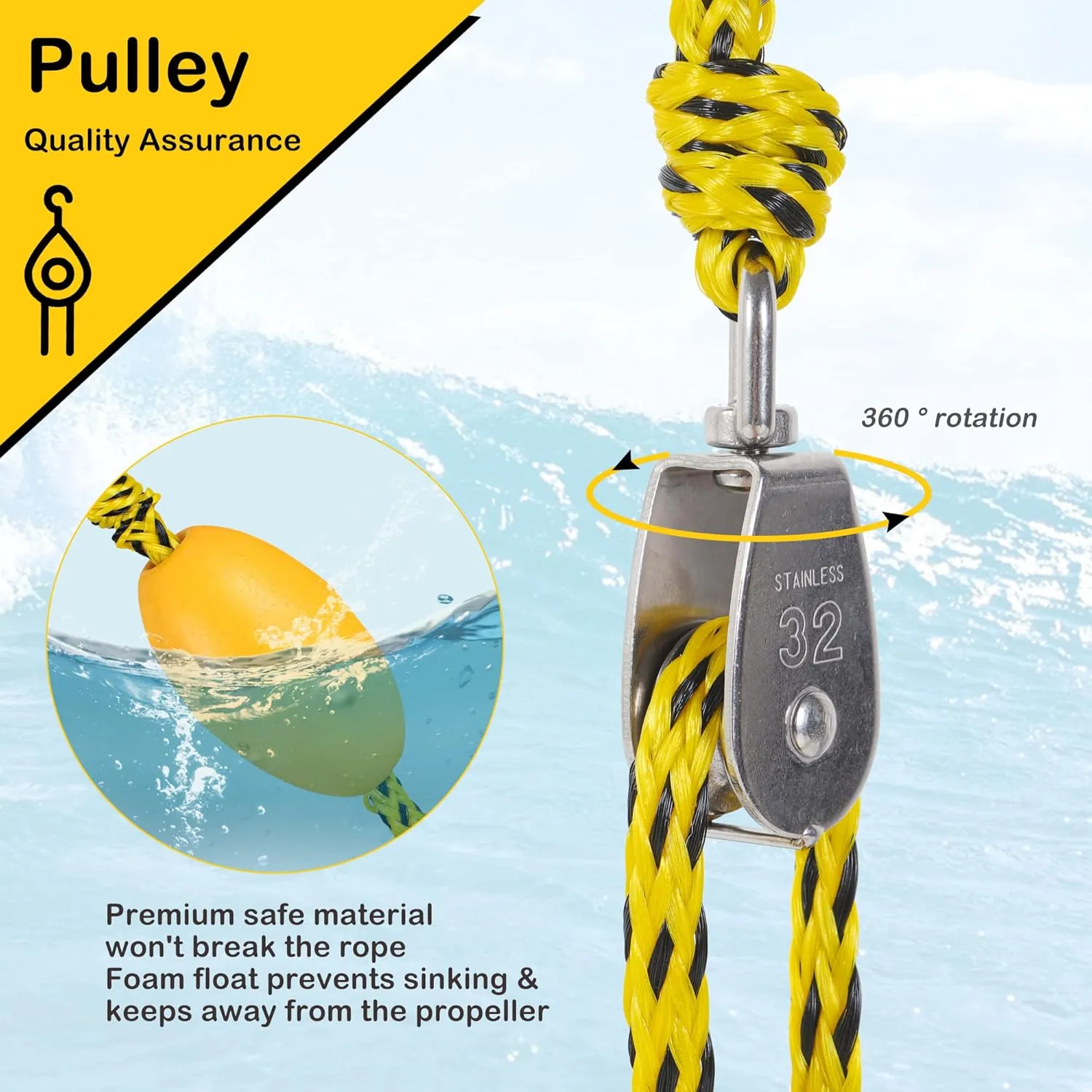 Heavy Duty Boat Tow Harness for Tubing, Water Sports Tow Rope for Boat Towables & Tubes, Self Centering Tow Harness Line for Boat, Jet Ski, Pontoon,Wakeboarding