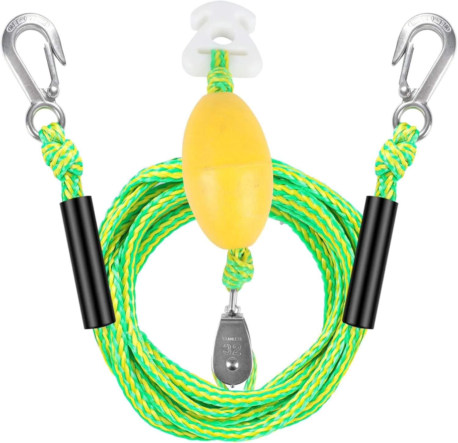 Heavy Duty Boat Tow Harness for Tubing, Water Sports Tow Rope for Boat Towables & Tubes, Self Centering Tow Harness Line with Clip Quick Connector & Stainless Steel Hooks