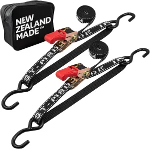 Heavy Duty Ratchet Boat Straps (Pack of 2) - 2,400lbs Break - 1" x 2.5' UV Treated Transom Tie Down Straps - Jet Ski Compatible