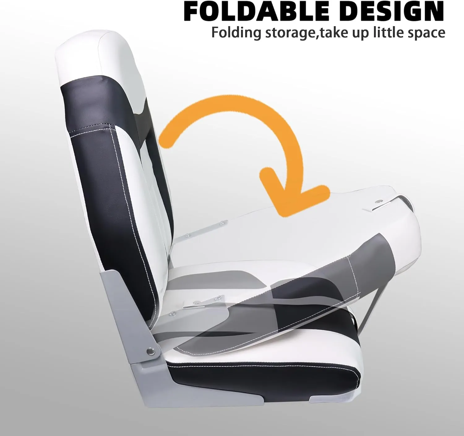 High Back Boat Seats,Folding Fishing Bass Boat Seat, Stainless Steel Screws Included, White and Black (1-Pack)