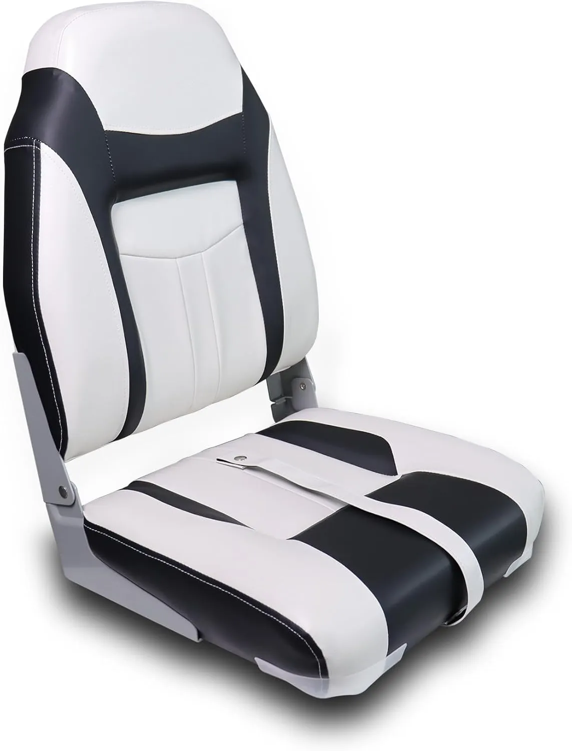 High Back Boat Seats,Folding Fishing Bass Boat Seat, Stainless Steel Screws Included, White and Black (1-Pack)