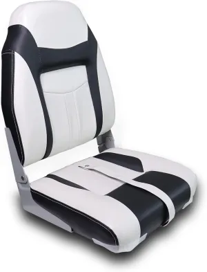 High Back Boat Seats,Folding Fishing Bass Boat Seat, Stainless Steel Screws Included, White and Black (1-Pack)