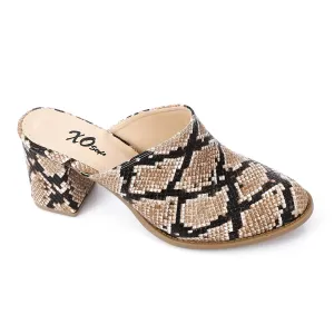 High Heel Mule Sandals Elegant Pointed Toe, Faux Leather Texture, Beige