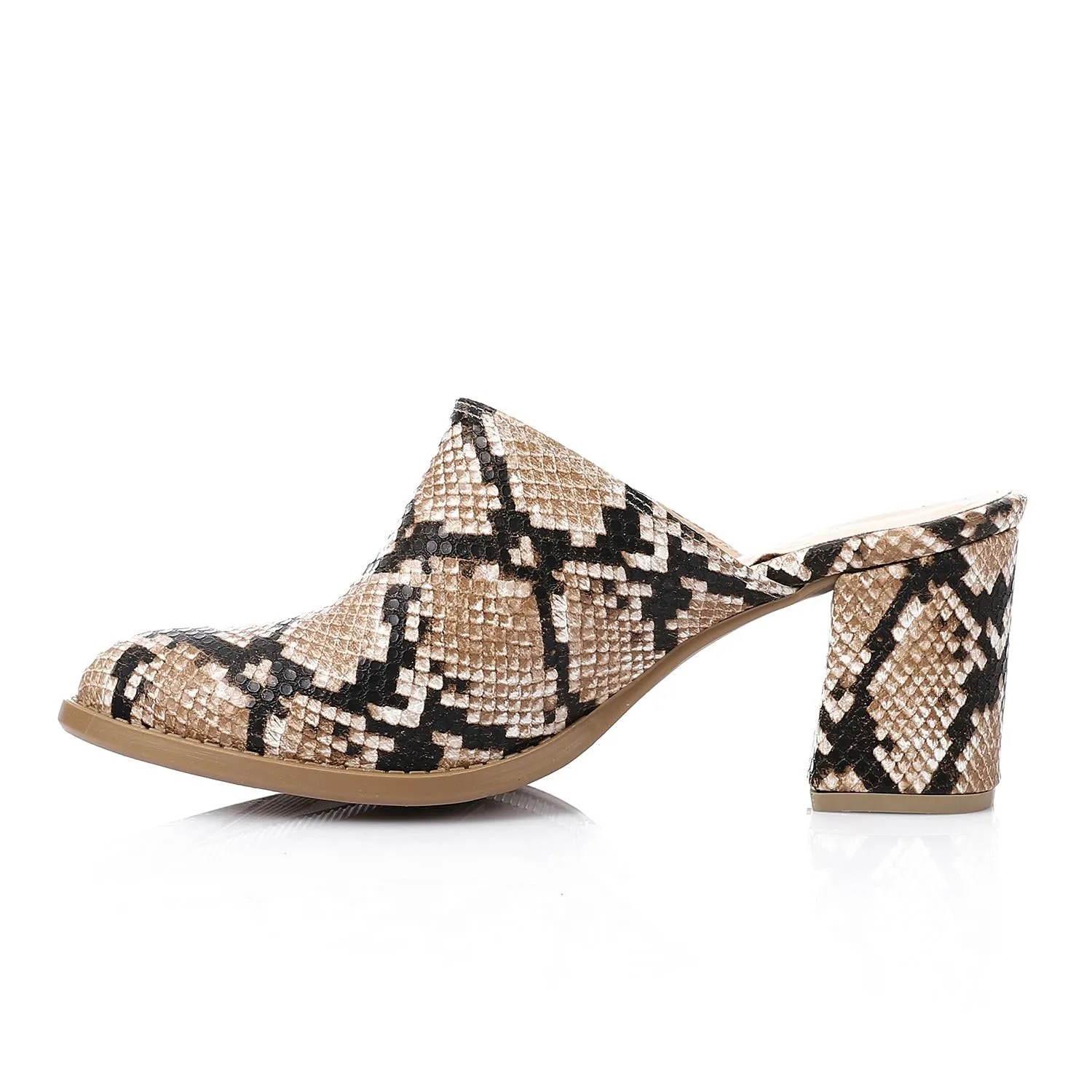 High Heel Mule Sandals Elegant Pointed Toe, Faux Leather Texture, Beige