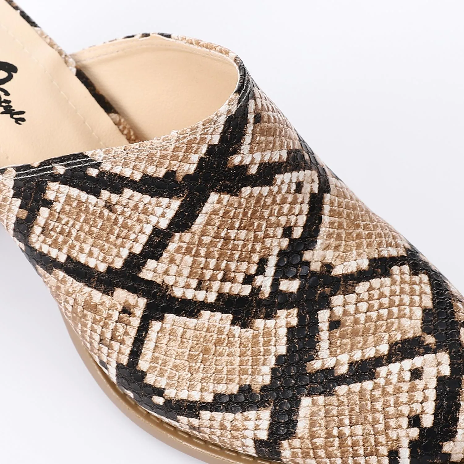 High Heel Mule Sandals Elegant Pointed Toe, Faux Leather Texture, Beige