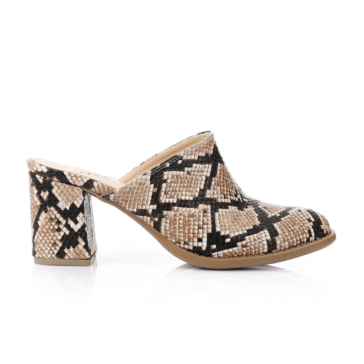 High Heel Mule Sandals Elegant Pointed Toe, Faux Leather Texture, Beige