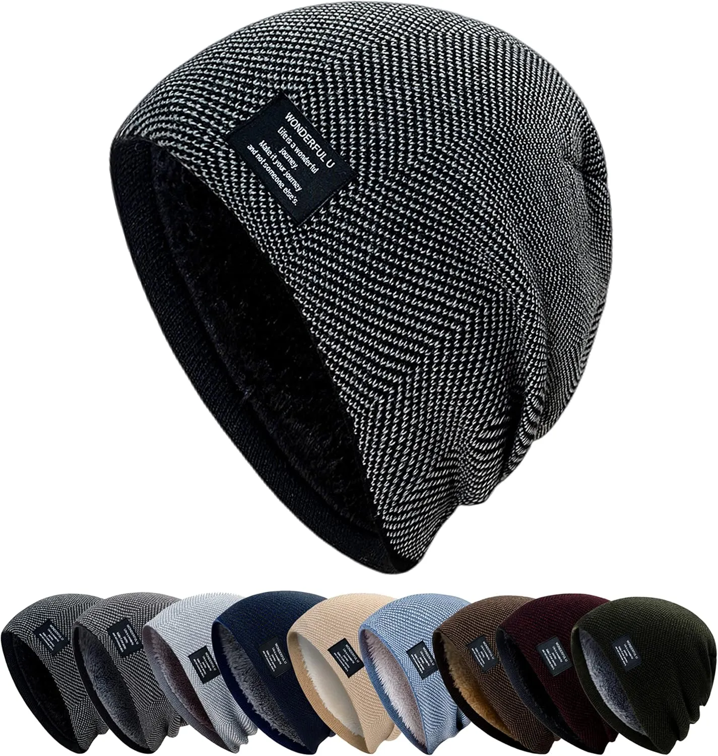 HiRui Winter Beanie Hats for Men Women Knit Fleece Lined Warm Slouchy Skull Cap