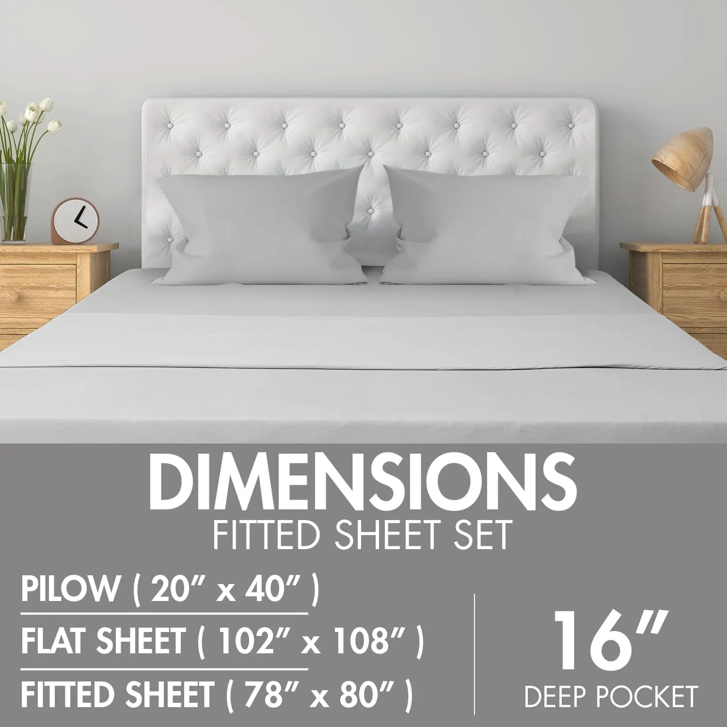 Homes Perception - 4 Piece Jersey Bed Sheets - King Size - Breathable & Soft Cotton Jersey Sheets - Includes Flat Sheet, Fitted Bed Sheet & 2 Pillowcases, Light Gray
