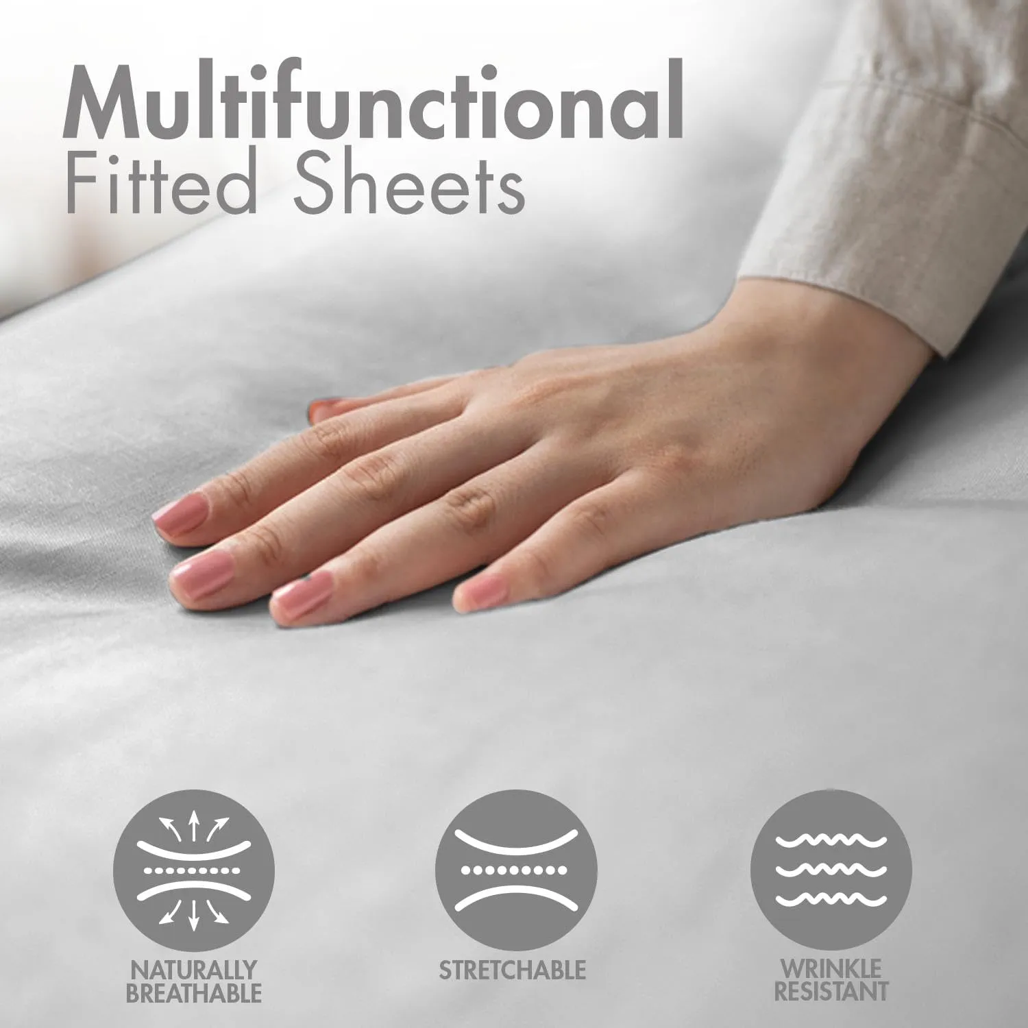 Homes Perception - 4 Piece Jersey Bed Sheets - King Size - Breathable & Soft Cotton Jersey Sheets - Includes Flat Sheet, Fitted Bed Sheet & 2 Pillowcases, Light Gray