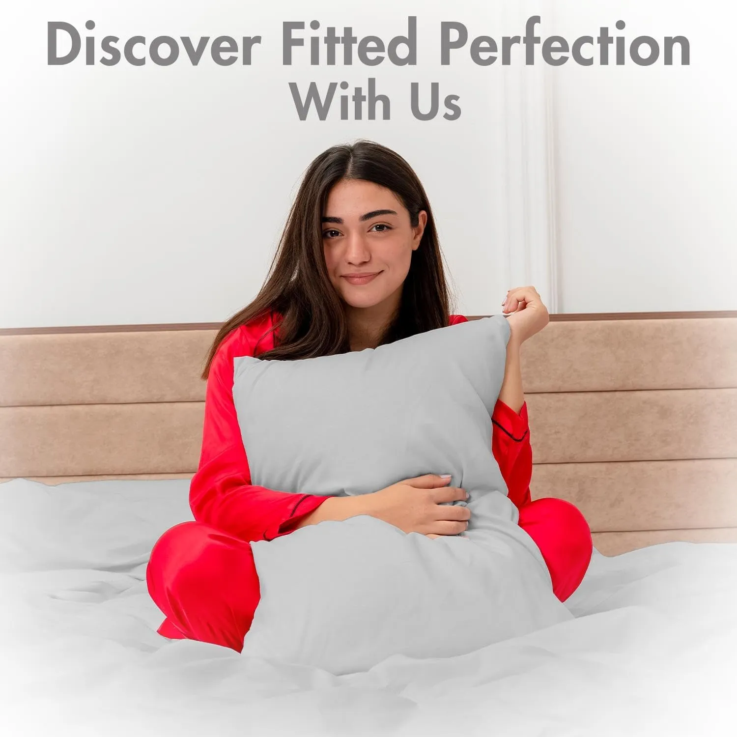 Homes Perception - 4 Piece Jersey Bed Sheets - King Size - Breathable & Soft Cotton Jersey Sheets - Includes Flat Sheet, Fitted Bed Sheet & 2 Pillowcases, Light Gray