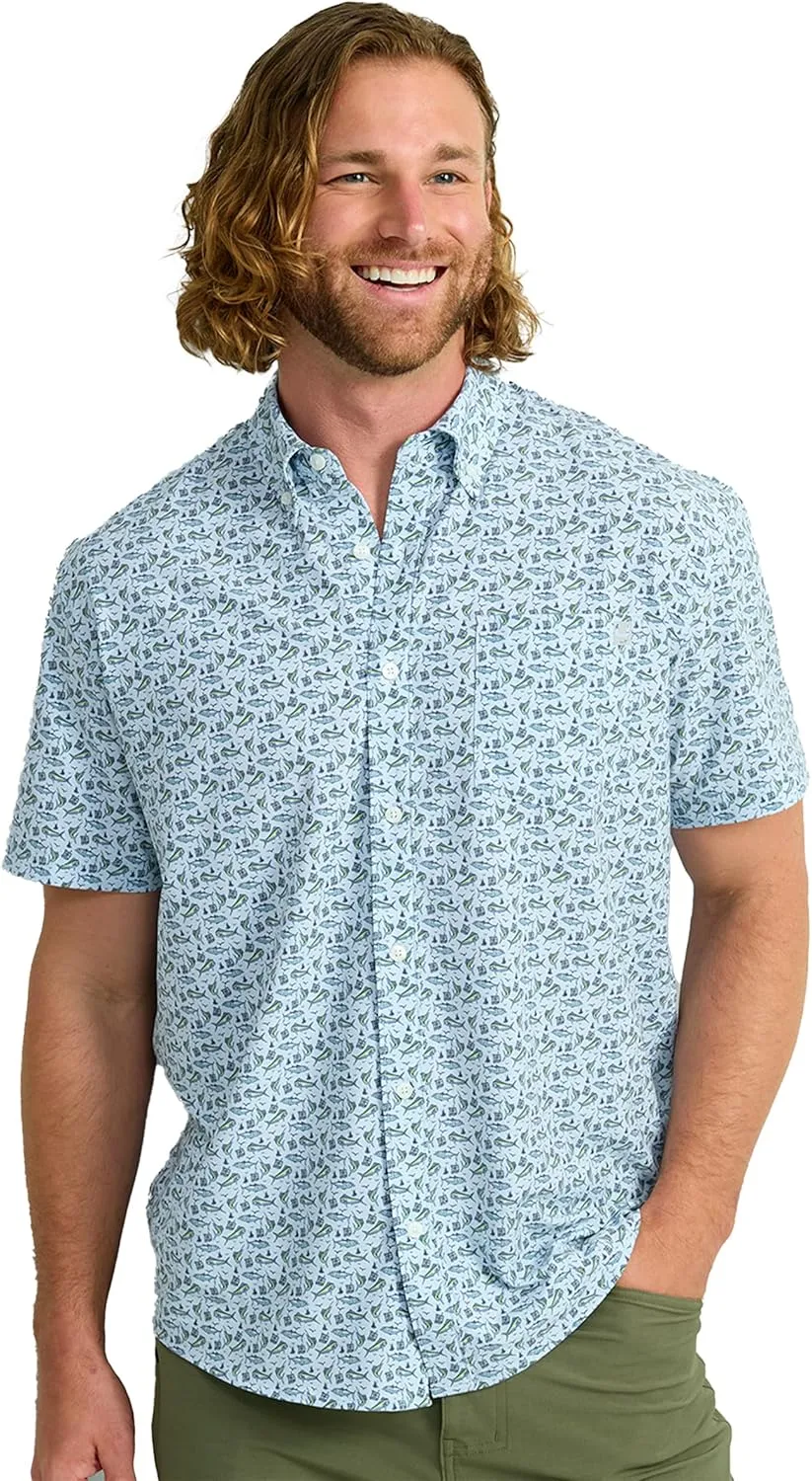 HUK Kona Solid Short Sleeve Fishing Button Down Shirt for Men