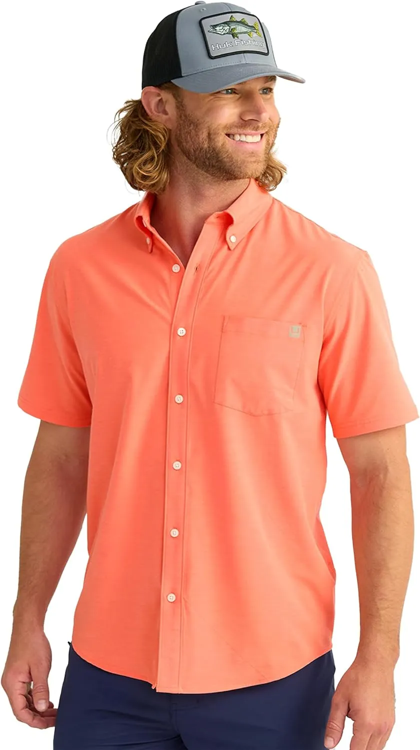 HUK Men's Kona Solid Short Sleeve Fishing Button Down Shirt