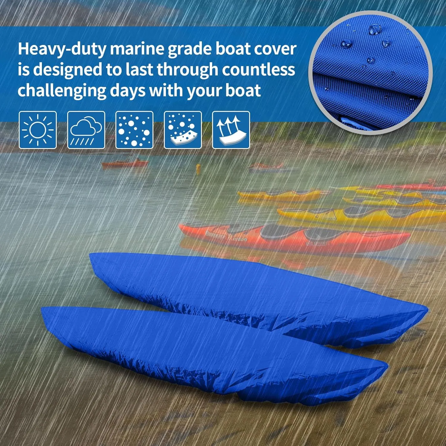 i Cover Kayak, Outdoor Storage Heavy Duty Waterproof, UV Resistant Boats Covers Fits 13.8-15ft Kayaks, Canoes, SUP, Paddle Board, and Fishing Boat